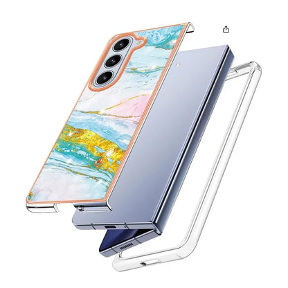YB IMD Series-2 For Samsung Galaxy Z Fold5 5G Case Electroplating Marble Pattern Slim Phone Shell