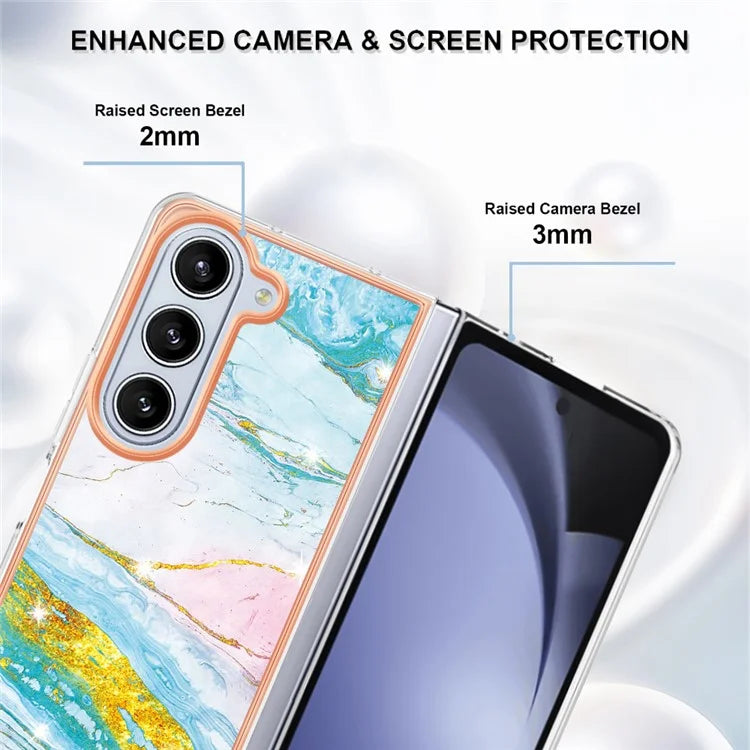 YB IMD Series-2 For Samsung Galaxy Z Fold5 5G Case Electroplating Marble Pattern Slim Phone Shell