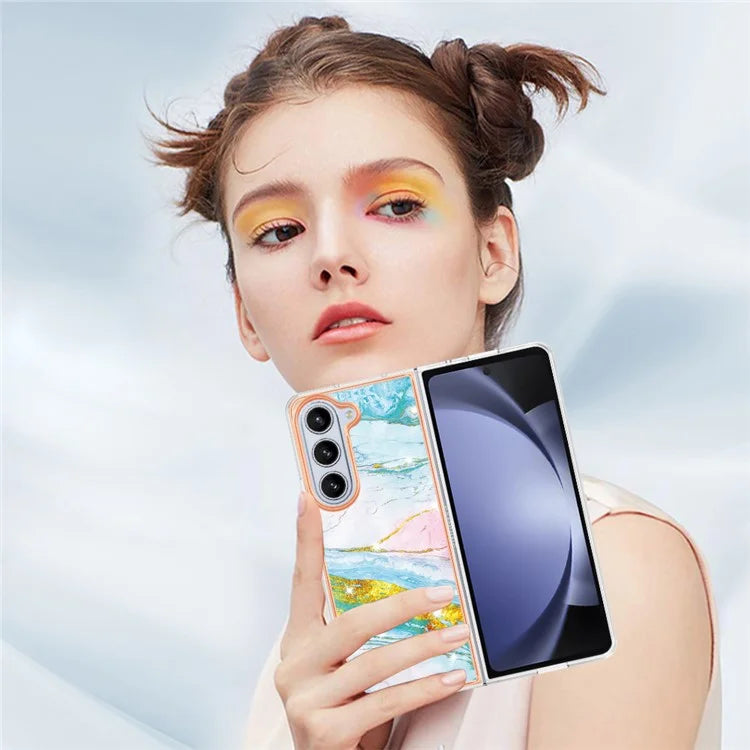 YB IMD Series-2 For Samsung Galaxy Z Fold5 5G Case Electroplating Marble Pattern Slim Phone Shell