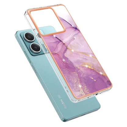 YB IMD Series-2 For Xiaomi Redmi Note 13 5G Phone Case Marble Pattern Electroplating Frame TPU Cover