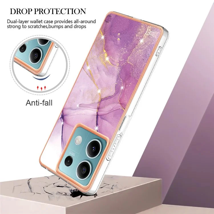 YB IMD Series-2 For Xiaomi Redmi Note 13 5G Phone Case Marble Pattern Electroplating Frame TPU Cover