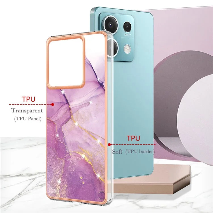 YB IMD Series-2 For Xiaomi Redmi Note 13 5G Phone Case Marble Pattern Electroplating Frame TPU Cover