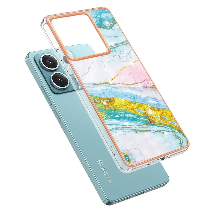 YB IMD Series-2 For Xiaomi Redmi Note 13 5G Phone Case Marble Pattern Electroplating Frame TPU Cover