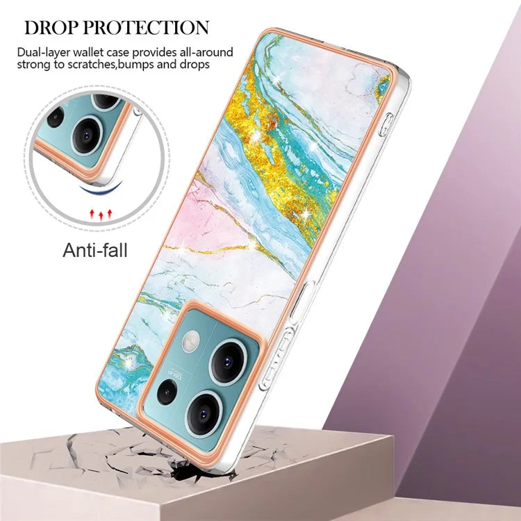 YB IMD Series-2 For Xiaomi Redmi Note 13 5G Phone Case Marble Pattern Electroplating Frame TPU Cover