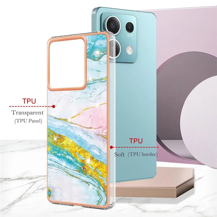 YB IMD Series-2 For Xiaomi Redmi Note 13 5G Phone Case Marble Pattern Electroplating Frame TPU Cover
