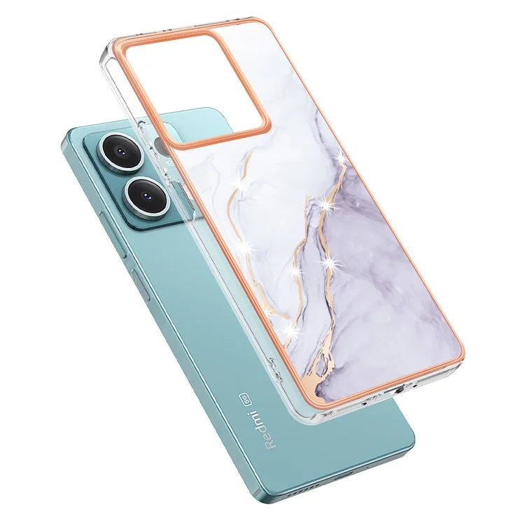 YB IMD Series-2 For Xiaomi Redmi Note 13 5G Phone Case Marble Pattern Electroplating Frame TPU Cover