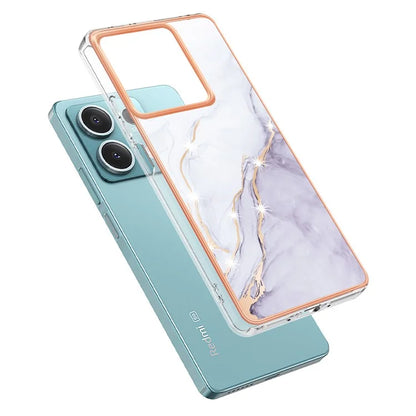 YB IMD Series-2 For Xiaomi Redmi Note 13 5G Phone Case Marble Pattern Electroplating Frame TPU Cover