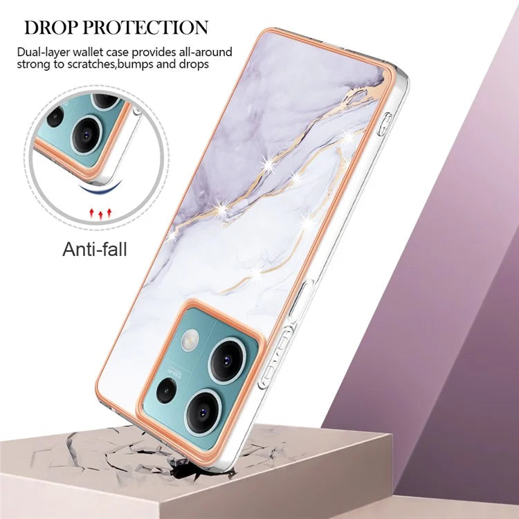 YB IMD Series-2 For Xiaomi Redmi Note 13 5G Phone Case Marble Pattern Electroplating Frame TPU Cover
