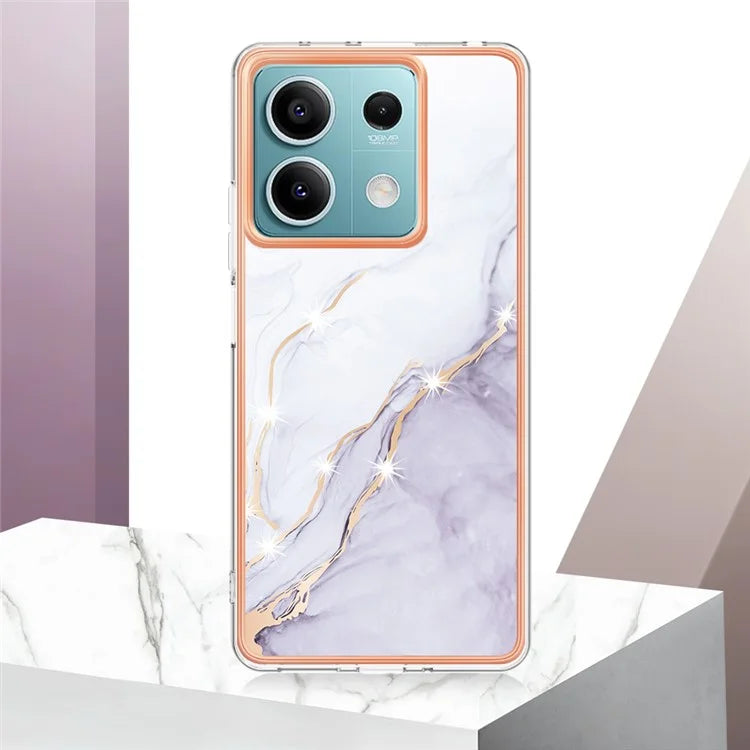 YB IMD Series-2 For Xiaomi Redmi Note 13 5G Phone Case Marble Pattern Electroplating Frame TPU Cover