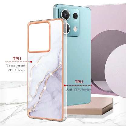 YB IMD Series-2 For Xiaomi Redmi Note 13 5G Phone Case Marble Pattern Electroplating Frame TPU Cover