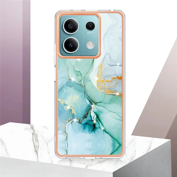 YB IMD Series-2 For Xiaomi Redmi Note 13 5G Phone Case Marble Pattern Electroplating Frame TPU Cover