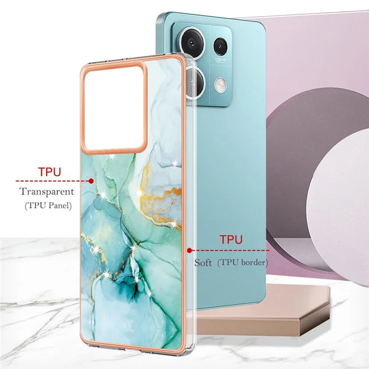 YB IMD Series-2 For Xiaomi Redmi Note 13 5G Phone Case Marble Pattern Electroplating Frame TPU Cover