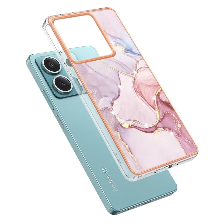 YB IMD Series-2 For Xiaomi Redmi Note 13 5G Phone Case Marble Pattern Electroplating Frame TPU Cover
