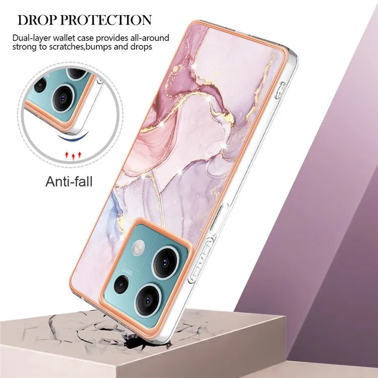 YB IMD Series-2 For Xiaomi Redmi Note 13 5G Phone Case Marble Pattern Electroplating Frame TPU Cover