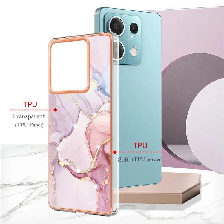 YB IMD Series-2 For Xiaomi Redmi Note 13 5G Phone Case Marble Pattern Electroplating Frame TPU Cover