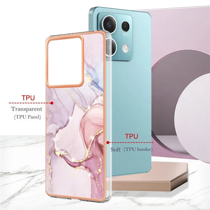 YB IMD Series-2 For Xiaomi Redmi Note 13 5G Phone Case Marble Pattern Electroplating Frame TPU Cover