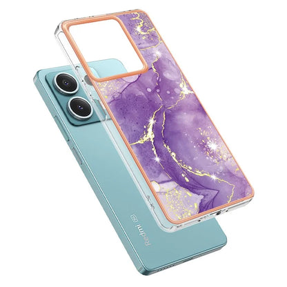 YB IMD Series-2 For Xiaomi Redmi Note 13 5G Phone Case Marble Pattern Electroplating Frame TPU Cover