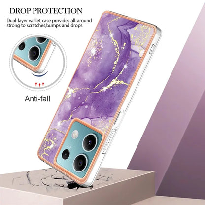 YB IMD Series-2 For Xiaomi Redmi Note 13 5G Phone Case Marble Pattern Electroplating Frame TPU Cover