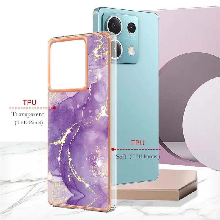 YB IMD Series-2 For Xiaomi Redmi Note 13 5G Phone Case Marble Pattern Electroplating Frame TPU Cover