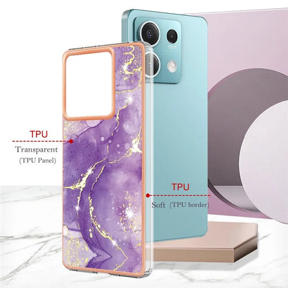 YB IMD Series-2 For Xiaomi Redmi Note 13 5G Phone Case Marble Pattern Electroplating Frame TPU Cover
