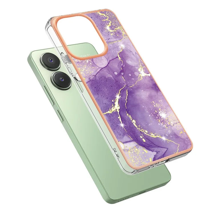 YB IMD Series-2 For Xiaomi Redmi Note 13 4G Back Case Marble Pattern Electroplated Frame TPU Phone Shell