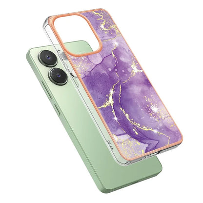 YB IMD Series-2 For Xiaomi Redmi Note 13 4G Back Case Marble Pattern Electroplated Frame TPU Phone Shell