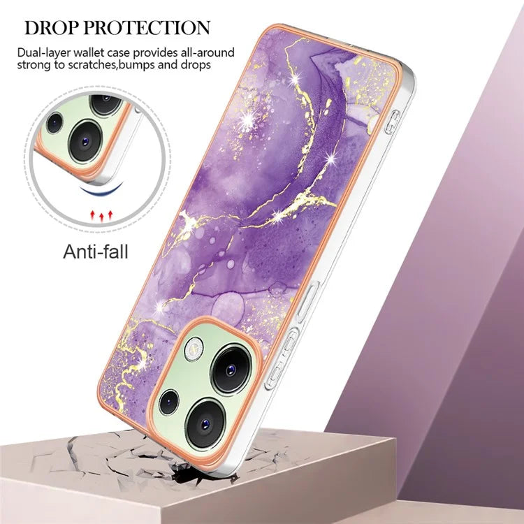YB IMD Series-2 For Xiaomi Redmi Note 13 4G Back Case Marble Pattern Electroplated Frame TPU Phone Shell