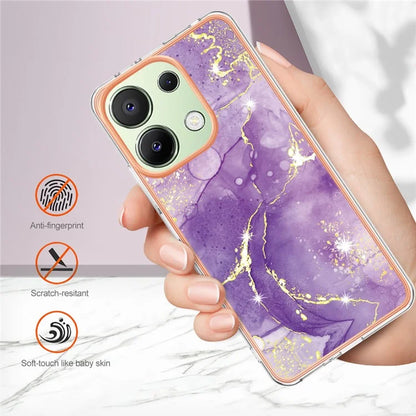 YB IMD Series-2 For Xiaomi Redmi Note 13 4G Back Case Marble Pattern Electroplated Frame TPU Phone Shell