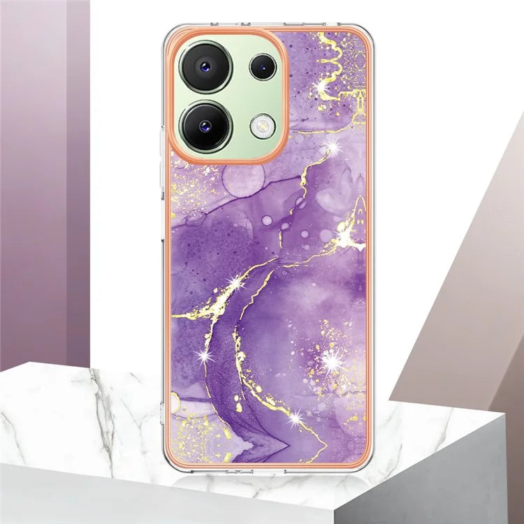 YB IMD Series-2 For Xiaomi Redmi Note 13 4G Back Case Marble Pattern Electroplated Frame TPU Phone Shell