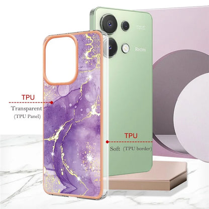 YB IMD Series-2 For Xiaomi Redmi Note 13 4G Back Case Marble Pattern Electroplated Frame TPU Phone Shell