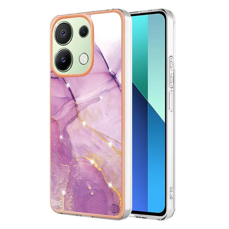 YB IMD Series-2 For Xiaomi Redmi Note 13 4G Back Case Marble Pattern Electroplated Frame TPU Phone Shell