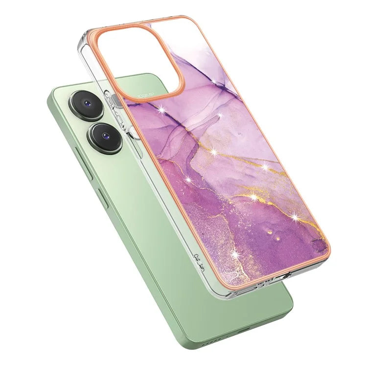 YB IMD Series-2 For Xiaomi Redmi Note 13 4G Back Case Marble Pattern Electroplated Frame TPU Phone Shell