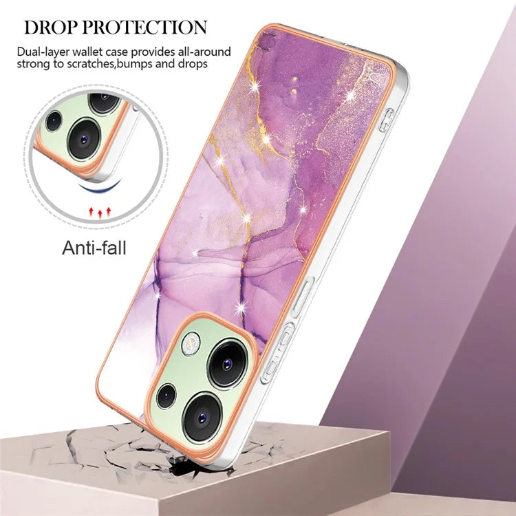 YB IMD Series-2 For Xiaomi Redmi Note 13 4G Back Case Marble Pattern Electroplated Frame TPU Phone Shell