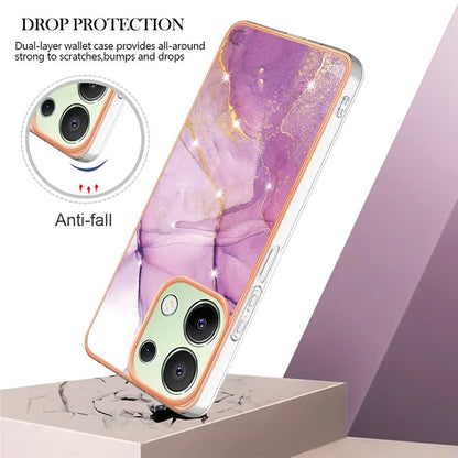 YB IMD Series-2 For Xiaomi Redmi Note 13 4G Back Case Marble Pattern Electroplated Frame TPU Phone Shell