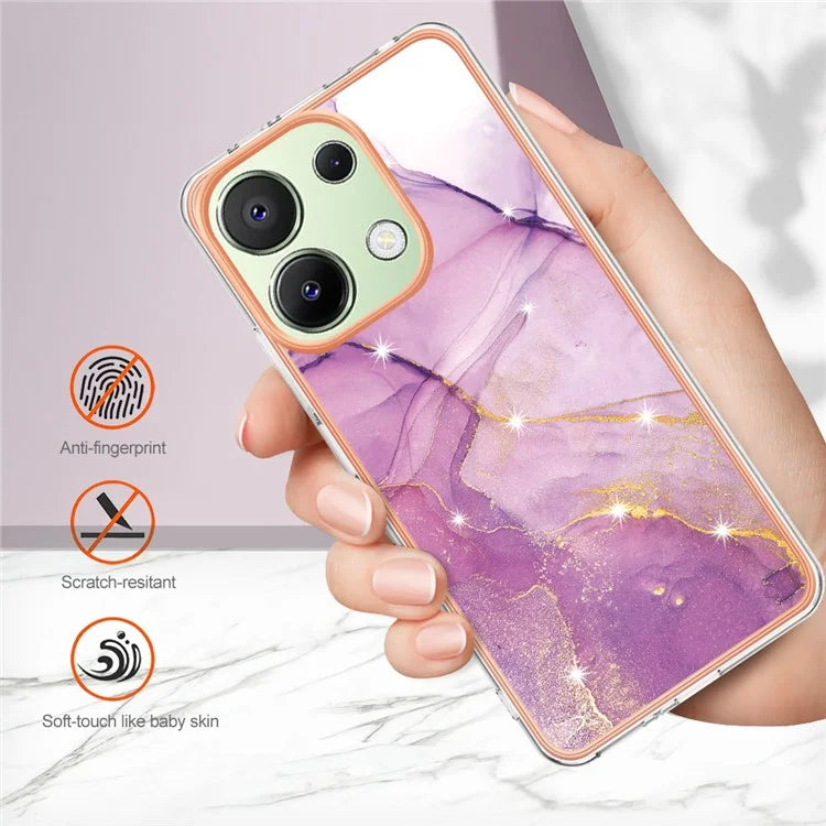 YB IMD Series-2 For Xiaomi Redmi Note 13 4G Back Case Marble Pattern Electroplated Frame TPU Phone Shell