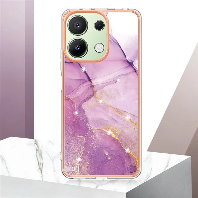 YB IMD Series-2 For Xiaomi Redmi Note 13 4G Back Case Marble Pattern Electroplated Frame TPU Phone Shell
