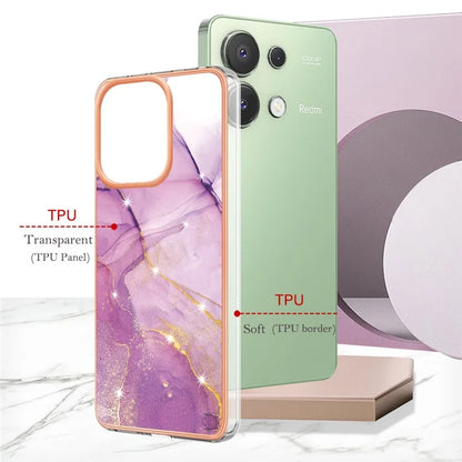YB IMD Series-2 For Xiaomi Redmi Note 13 4G Back Case Marble Pattern Electroplated Frame TPU Phone Shell