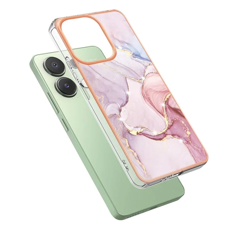YB IMD Series-2 For Xiaomi Redmi Note 13 4G Back Case Marble Pattern Electroplated Frame TPU Phone Shell