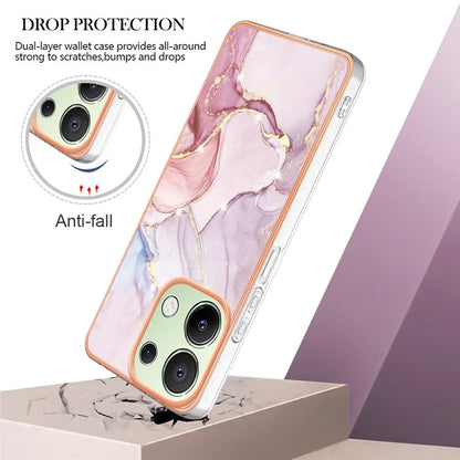 YB IMD Series-2 For Xiaomi Redmi Note 13 4G Back Case Marble Pattern Electroplated Frame TPU Phone Shell