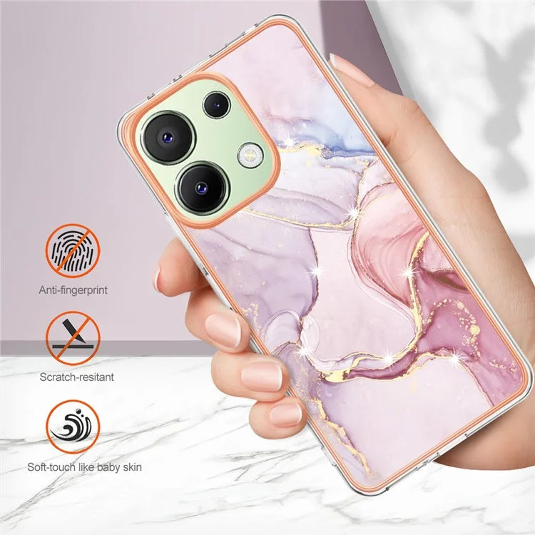 YB IMD Series-2 For Xiaomi Redmi Note 13 4G Back Case Marble Pattern Electroplated Frame TPU Phone Shell