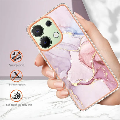 YB IMD Series-2 For Xiaomi Redmi Note 13 4G Back Case Marble Pattern Electroplated Frame TPU Phone Shell
