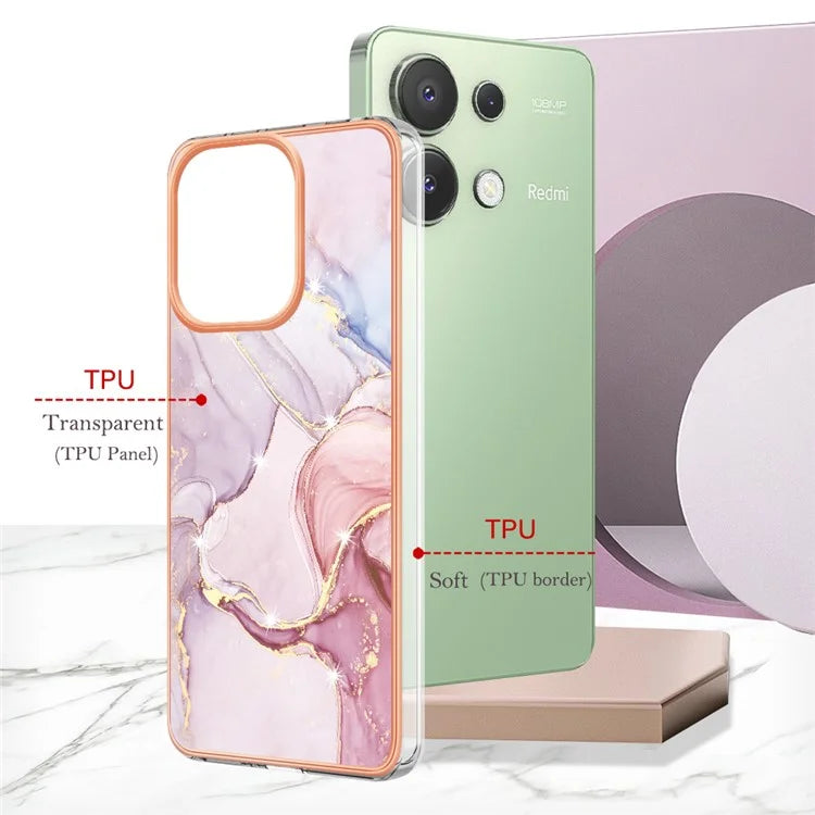 YB IMD Series-2 For Xiaomi Redmi Note 13 4G Back Case Marble Pattern Electroplated Frame TPU Phone Shell