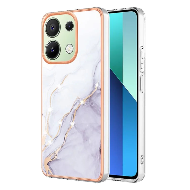YB IMD Series-2 For Xiaomi Redmi Note 13 4G Back Case Marble Pattern Electroplated Frame TPU Phone Shell