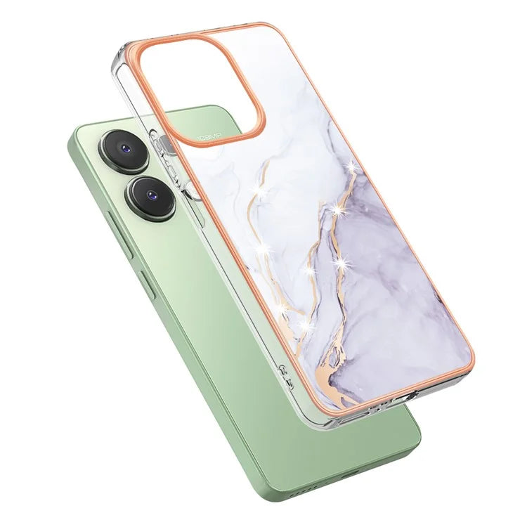 YB IMD Series-2 For Xiaomi Redmi Note 13 4G Back Case Marble Pattern Electroplated Frame TPU Phone Shell