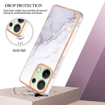 YB IMD Series-2 For Xiaomi Redmi Note 13 4G Back Case Marble Pattern Electroplated Frame TPU Phone Shell