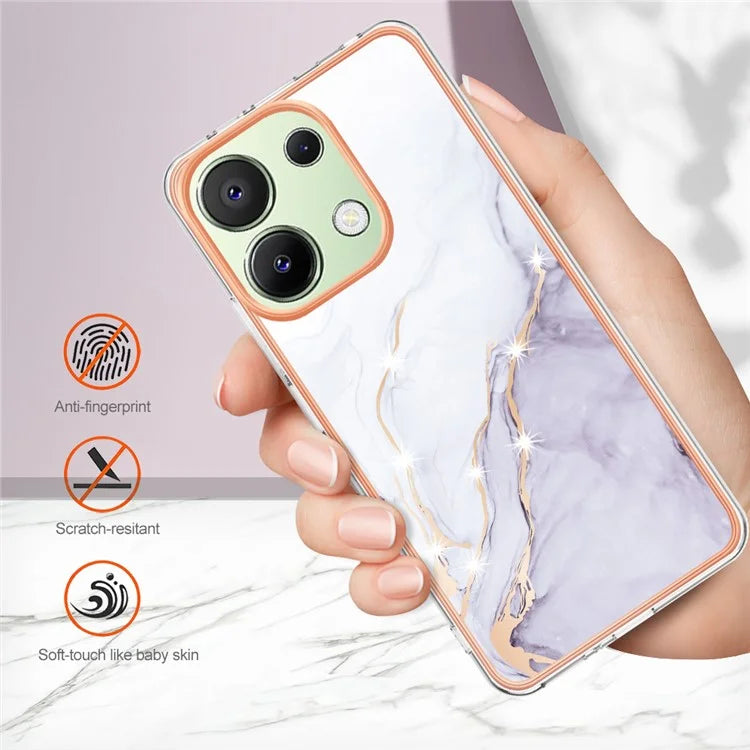 YB IMD Series-2 For Xiaomi Redmi Note 13 4G Back Case Marble Pattern Electroplated Frame TPU Phone Shell