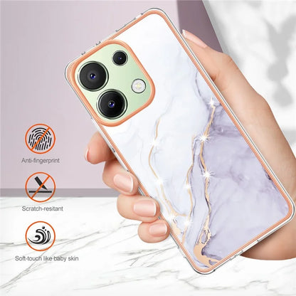 YB IMD Series-2 For Xiaomi Redmi Note 13 4G Back Case Marble Pattern Electroplated Frame TPU Phone Shell