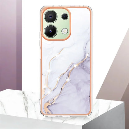 YB IMD Series-2 For Xiaomi Redmi Note 13 4G Back Case Marble Pattern Electroplated Frame TPU Phone Shell