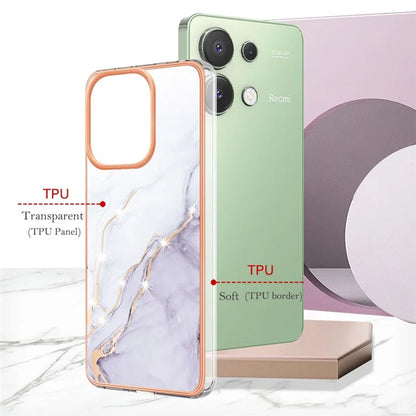 YB IMD Series-2 For Xiaomi Redmi Note 13 4G Back Case Marble Pattern Electroplated Frame TPU Phone Shell
