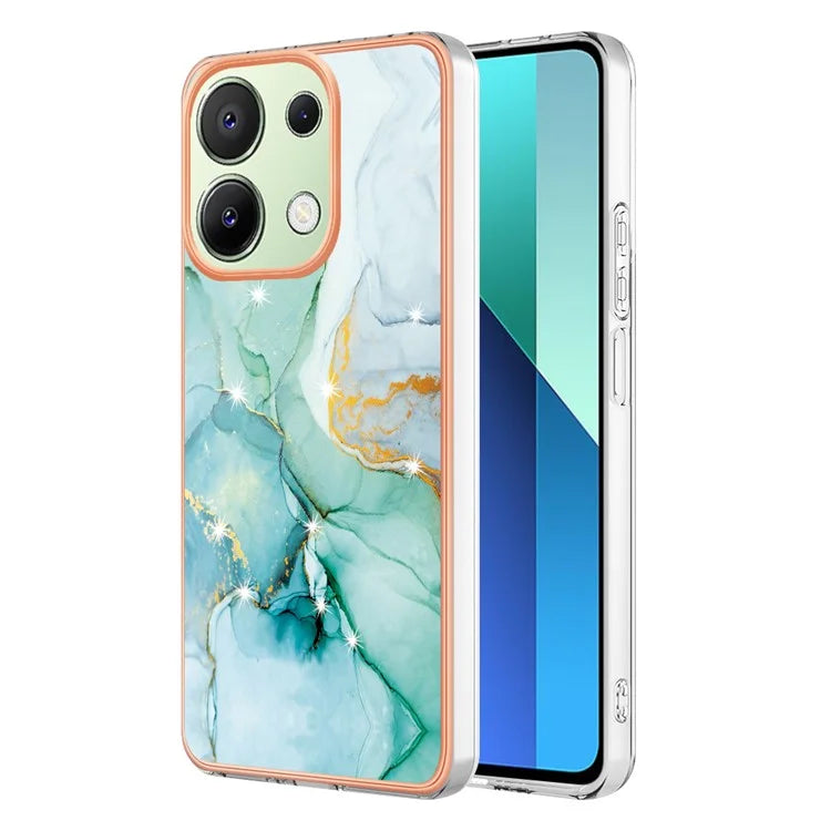 YB IMD Series-2 For Xiaomi Redmi Note 13 4G Back Case Marble Pattern Electroplated Frame TPU Phone Shell